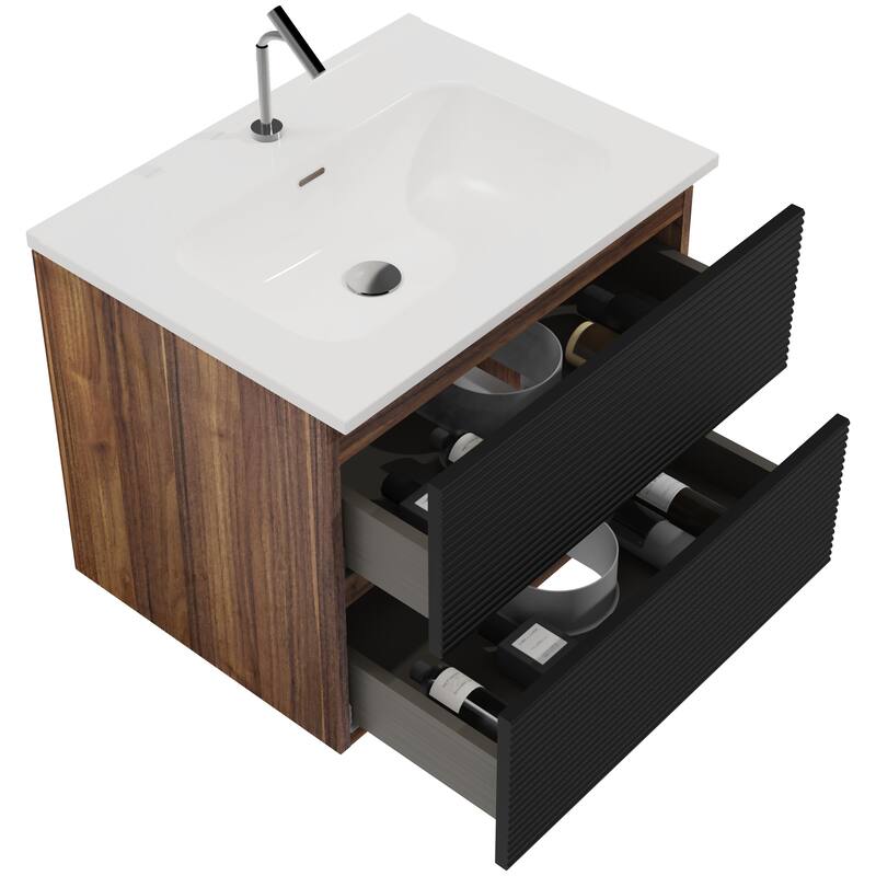 GDFStudio - Nathan Gloria Modern Floating Bathroom Vanity with Integrated Ceramic Basin and Refined Storage Design
