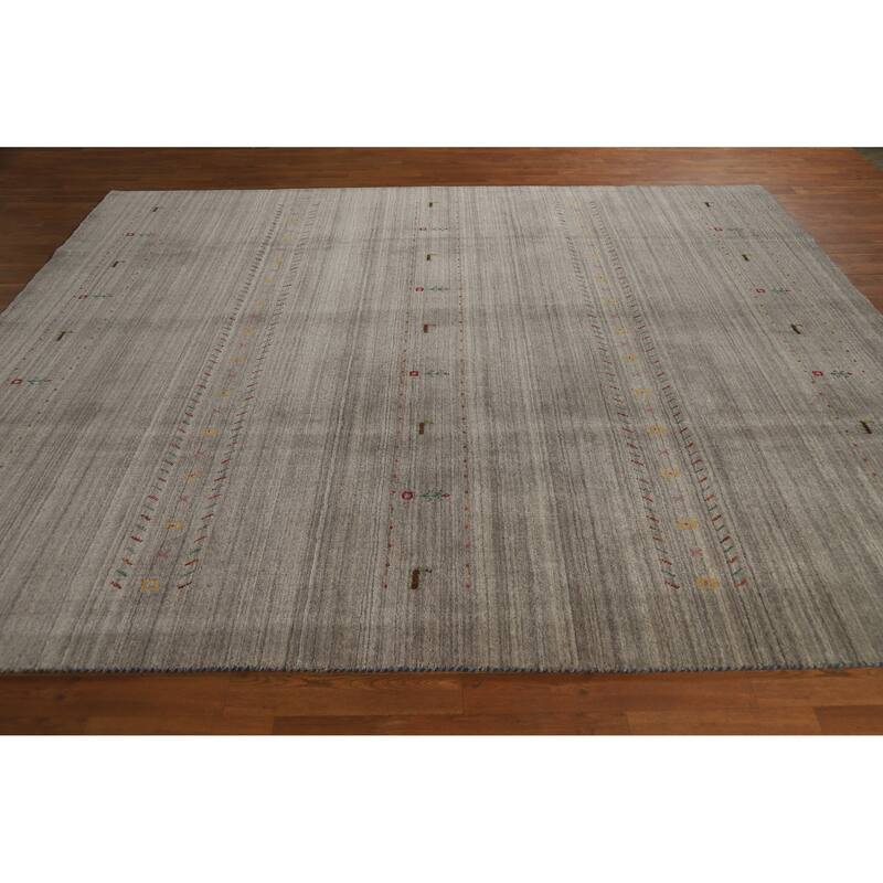 Hand Knotted Oriental 100% Wool Carpet Tribal Animal Pictorial Greys & Charcoal Gabbeh Area Rug - 9' 9'' X 7' 11''