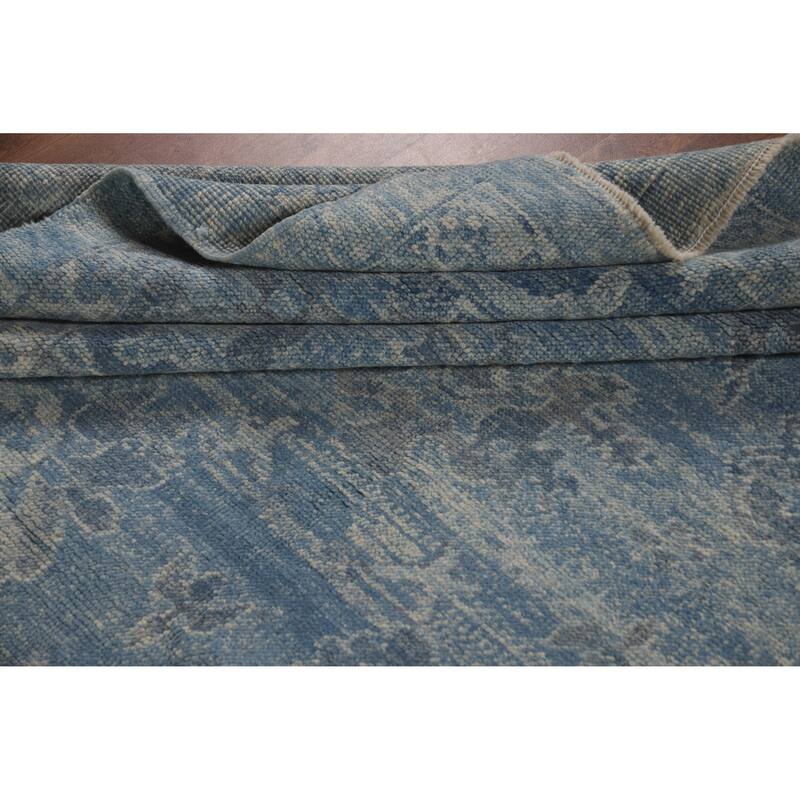 Hand Knotted Oriental 100% Wool Carpet Transitional All-Over Navy Blue & Blues Oushak Area Rug - 11' 2'' X 8' 5''