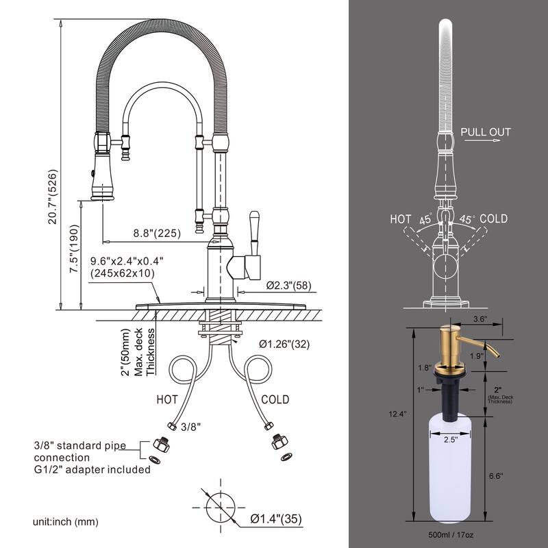 WOWOW Single Handle Gooseneck Pull Down Sprayer Kitchen Faucet