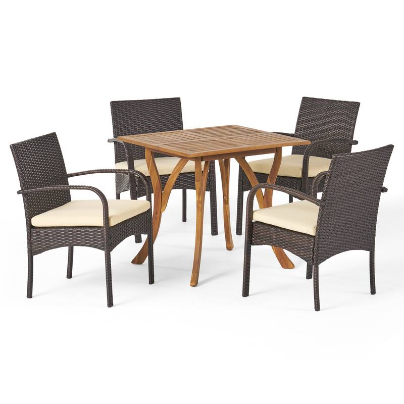 Hartford Acacia Wood and Wicker 5-piece Dining Set by Christopher Knight Home