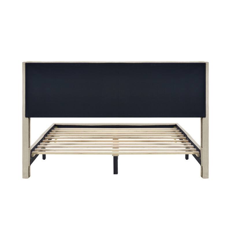 Elegant Upholstered Wood Platform Bed with Upholstered Headboard