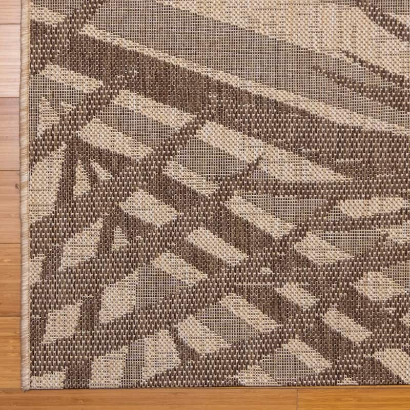 Gertmenian Paseo Paume Havana Brown Casual Palm Leaf Flatweave Indoor/ Outdoor Area Rug