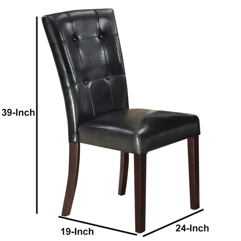 Dining Side Chair Set of 2, Button Tufted Black Faux Leather Upholstery