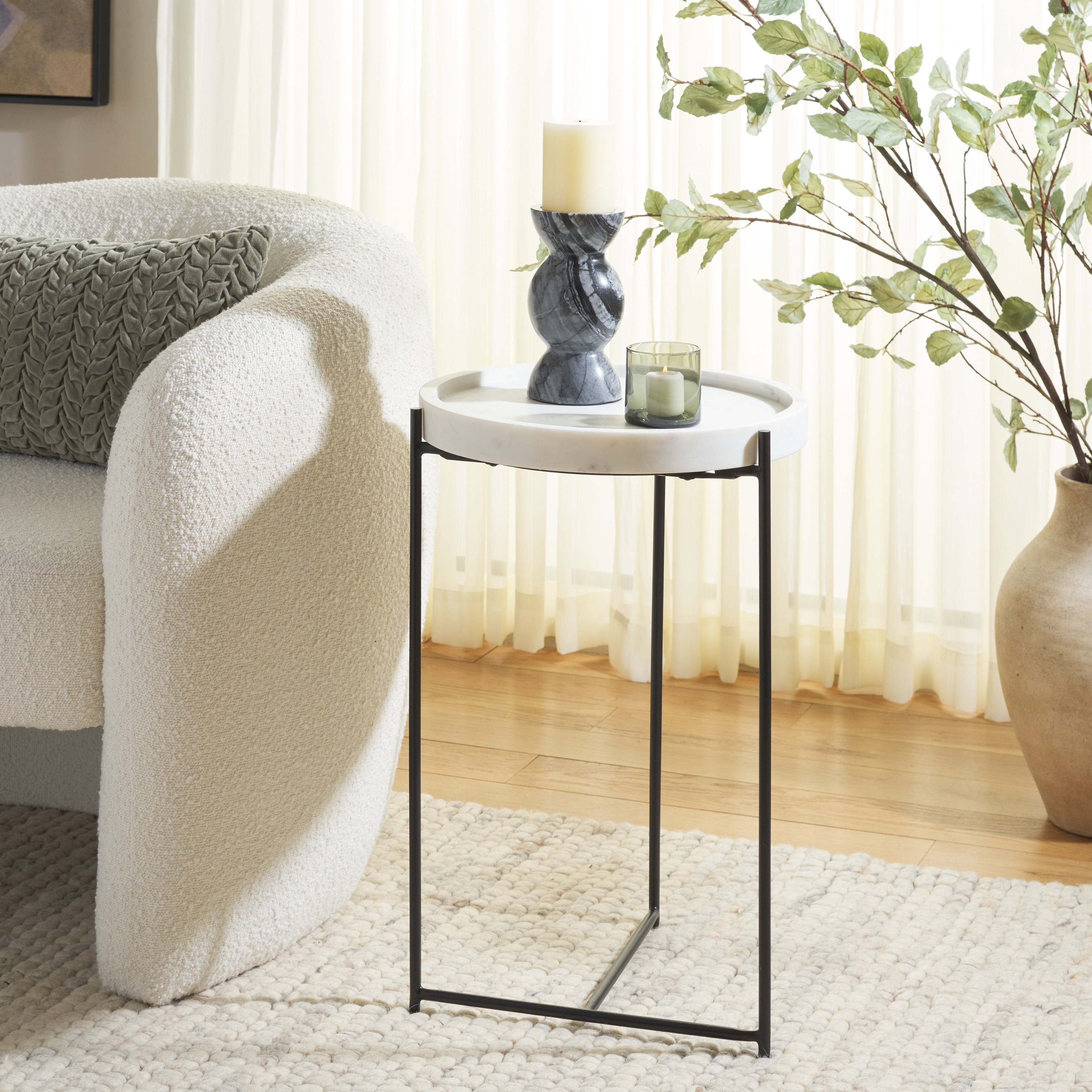 SAFAVIEH Bavaria Glam Marble Side Table, White, Fully Assembled - 16"W x 16"D x 24"H