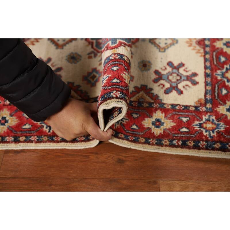 Ivory Kazak Oriental Foyer Rug Hand-Knotted Wool Carpet - 2'0" x 3'0"