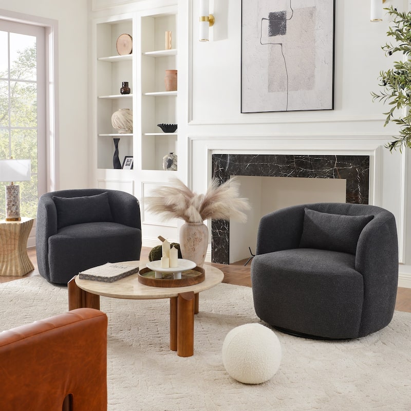 KINWELL 34" Wide Boucle Upholstered Sherpa Swivel Armchair (Set of 2)