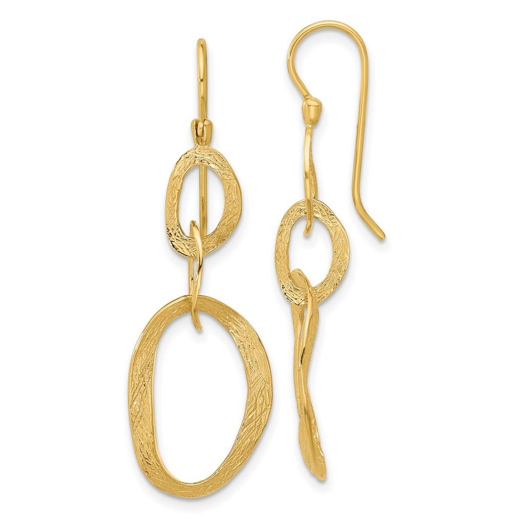 Curata 14k Yellow Gold Textured Oval Dangle Shepherd Hook Earrings - 45.1x16mm