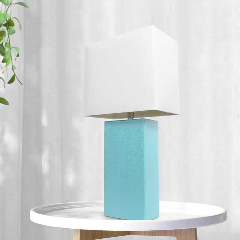 21 in. Aqua Finish Table Lamp with White Shade, Sturdy Table Lamp for Living Rooms and Bedrooms
