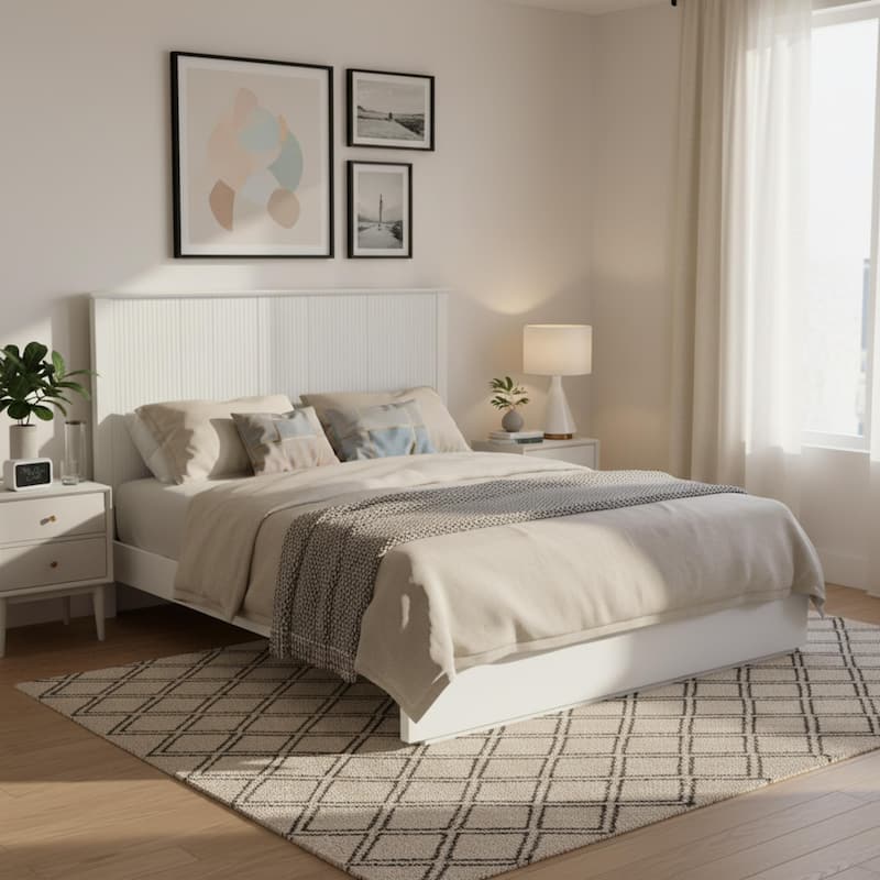 Christopher Knight Home - Brookhaven Modern Wooden Panel Bed with Vertical Slat Headboard - White - Queen