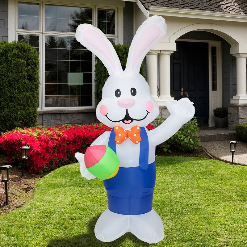 7' Inflatable Lighted Standing Easter Bunny Eggs Outdoor Decoration
