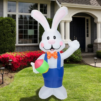 7' Inflatable Lighted Standing Easter Bunny Eggs Outdoor Decoration