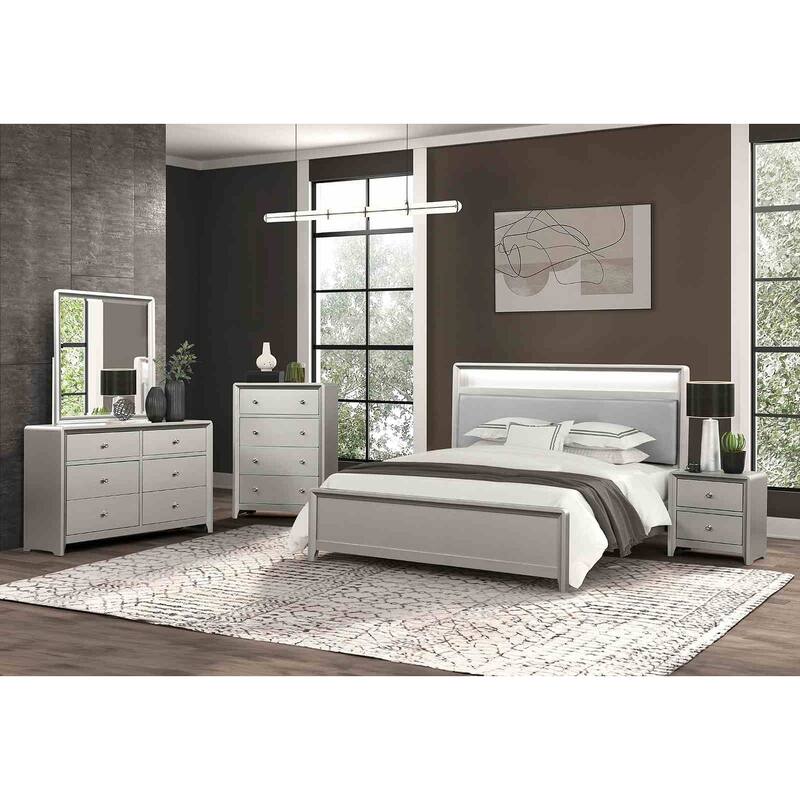 Champagne Finish Contemporary Bedroom Furniture Set with LED Bookcase Bed