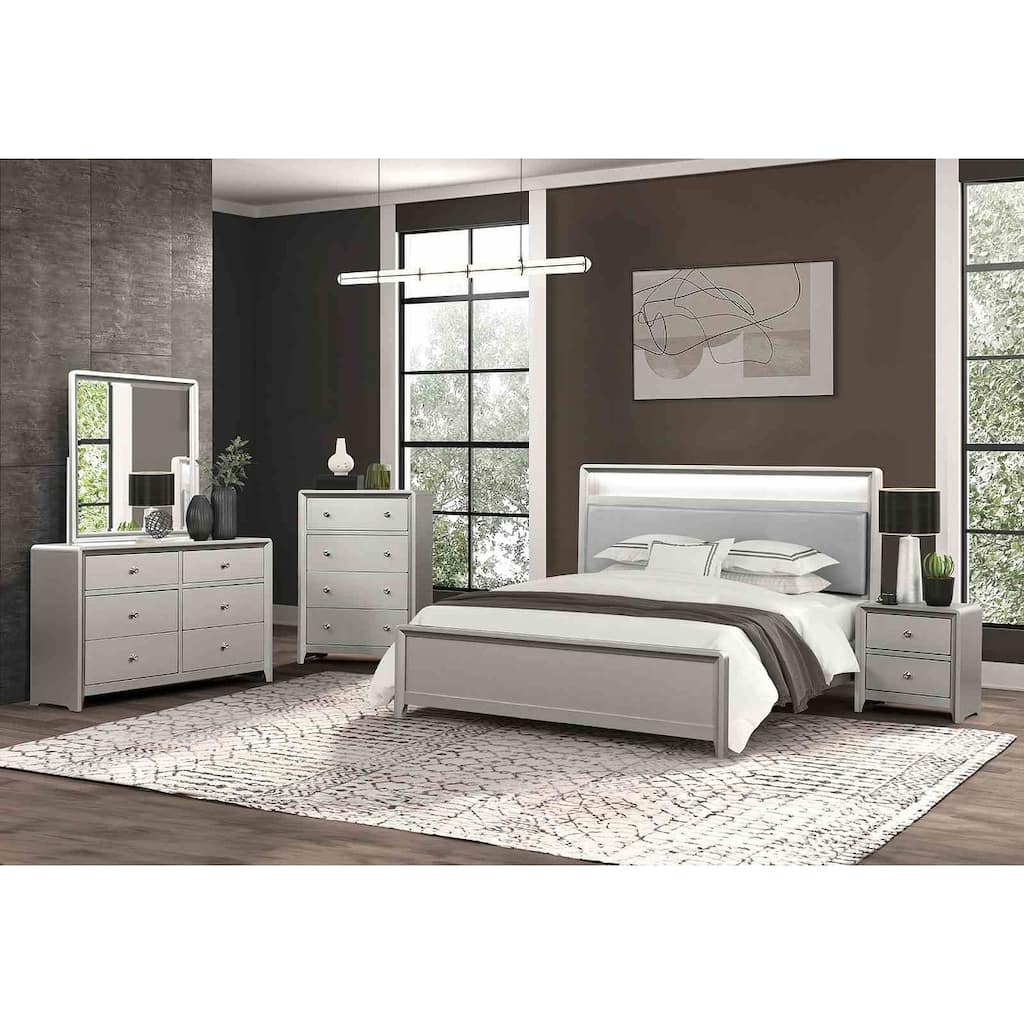 Champagne Finish Contemporary Bedroom Furniture Set with LED Bookcase Bed