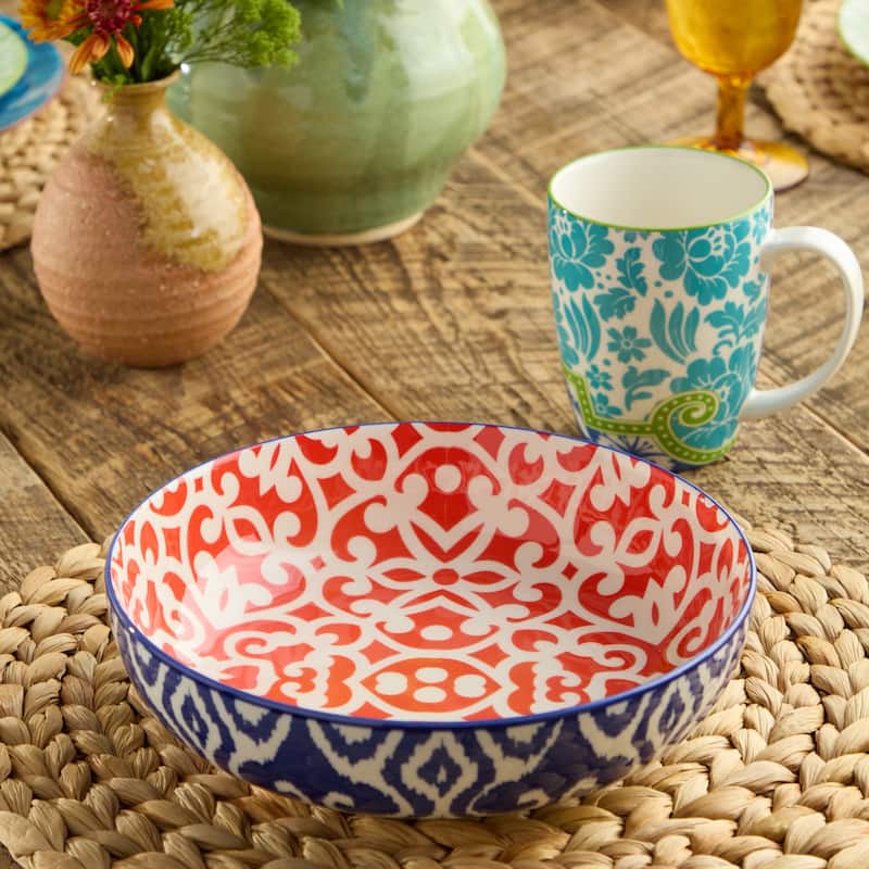 Certified International Pavillion 48 oz. Soup/Cereal Bowls, Set of 6 Assorted Designs - 8.50"L x 8.50"W x 2.00"H