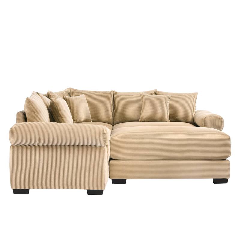 GDFStudio - Corduroy 3-Seater 79.1" Cloud Modular Sectional Couch with Ottoman