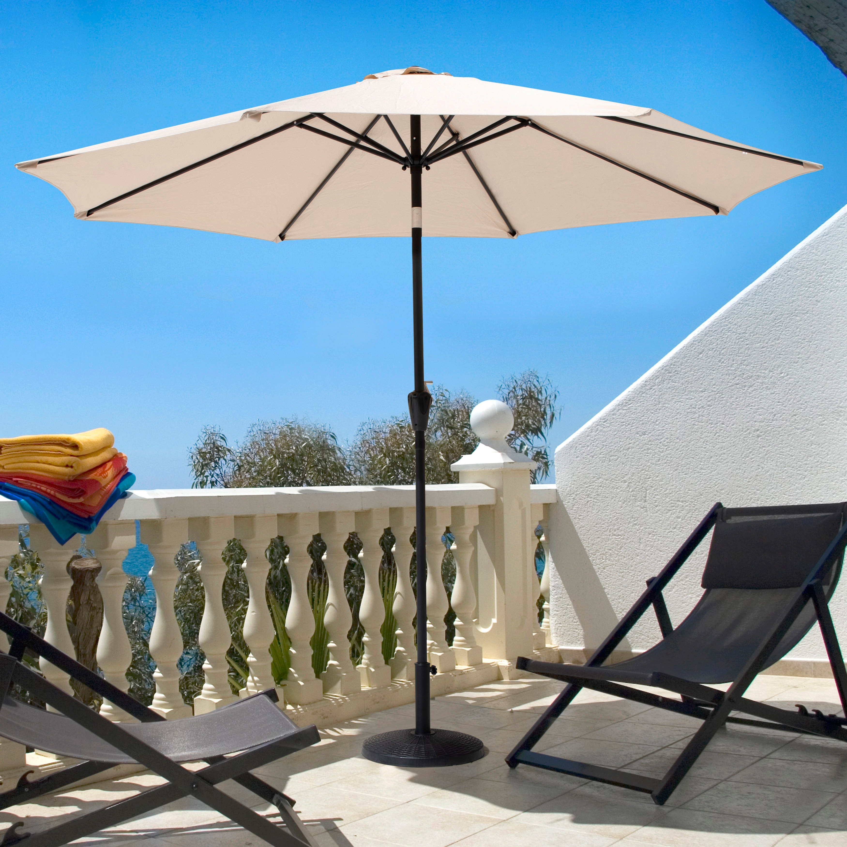 7 beige patio umbrella with tilt Nuu Garden Outdoor 7.5' Round Beige Patio Vented Umbrella, Crank, Push  Button Tilt - Overstock