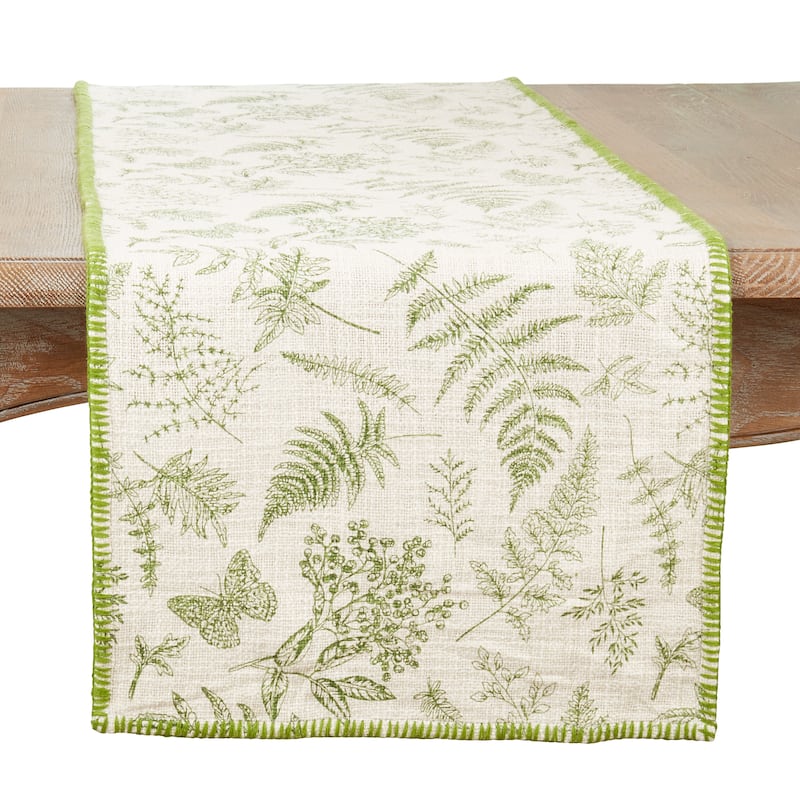 Leaf Design Whipstitch Table Runner - 16"x72" - 16"x72" - Green