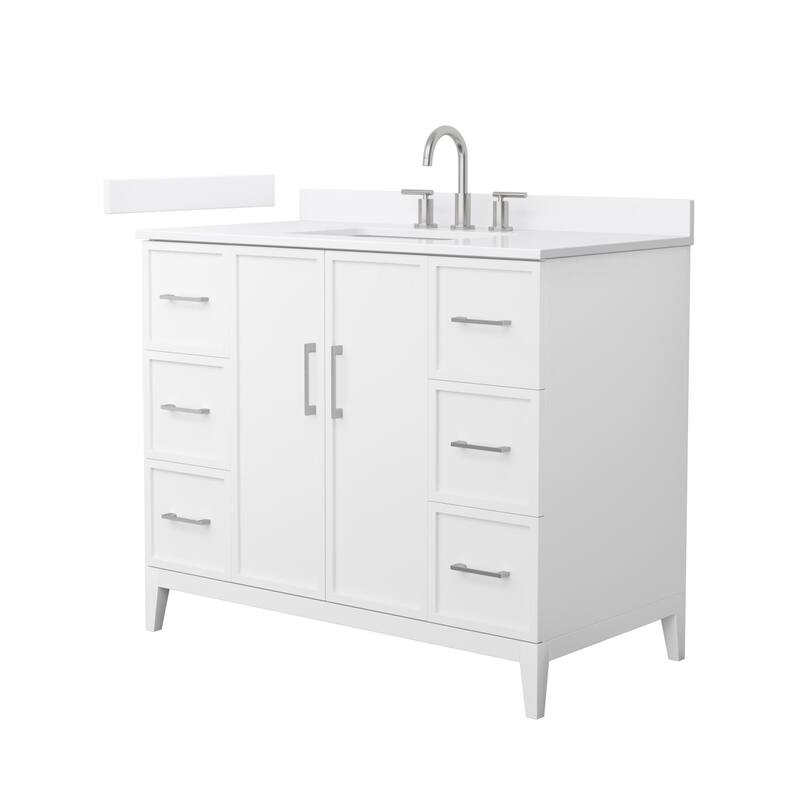 Wyndham Collection WCH717142S-QTZ-US3MXX Elan 42" Free Standing Single - White / White Quartz Top / Brushed Nickel Hardware