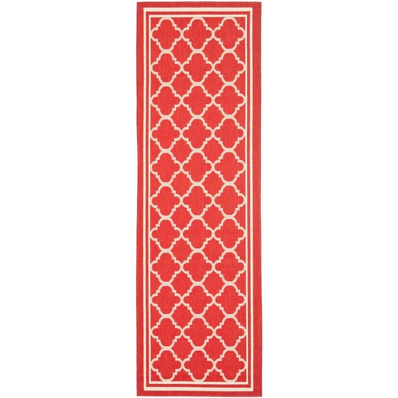 SAFAVIEH Courtyard Kristelle Indoor/ Outdoor Waterproof Patio Backyard Rug - 2'3" x 6'7" Runner - Red/Bone