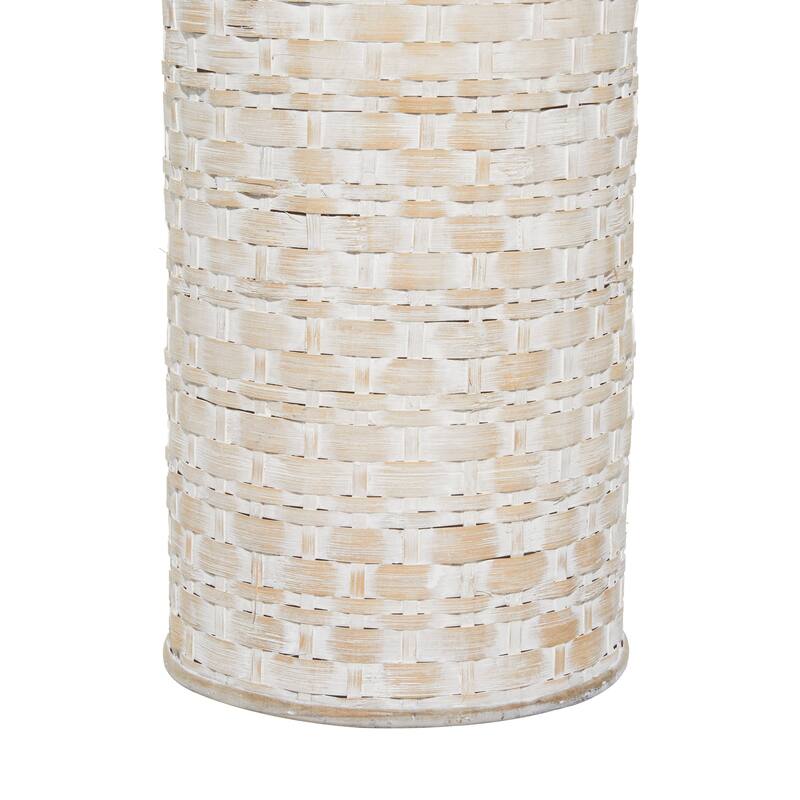 Intricately Woven Tall Bamboo Wood Floor Vase - White or Brown