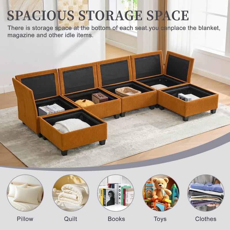 Freely Combinable Convertible Modular Sectional Sofa with Storage Ottomans