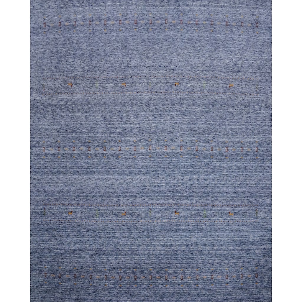 Hand Knotted Oriental 100% Wool Carpet Tribal Animal Pictorial Navy Blue & Blues Gabbeh Area Rug - 9' 9'' X 9' 10''