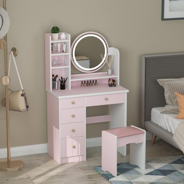 Makeup Set With 3 Colors Screen Dimming Mirror & Stool - On Sale - 34157573