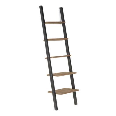 Blya Bookshelf, 5 Ladder Tier Shelves, 84 Inch Brown, Dark Gray Iron
