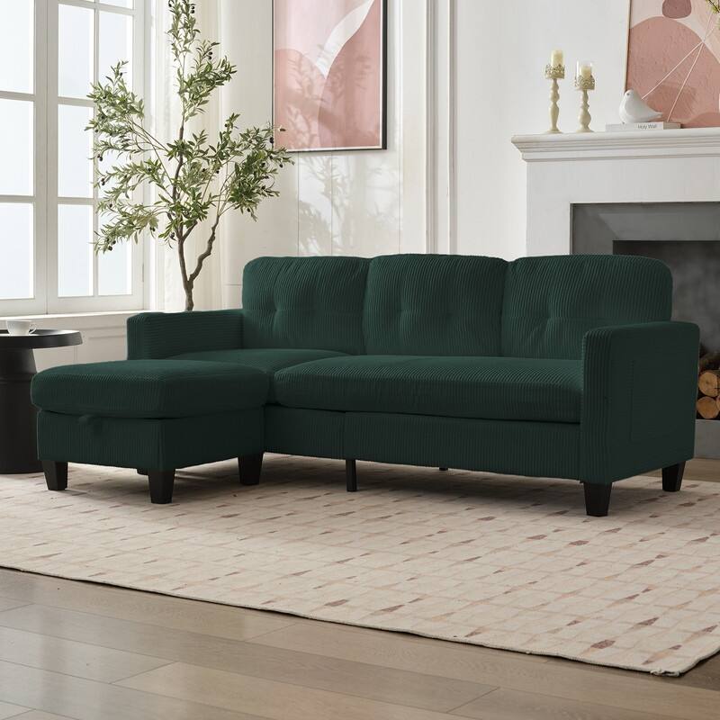 Mixoy 76'' L-Shaped Small Sofa Couch,3-Seater Corduroy Sectional Sofa with Storage Ottoman