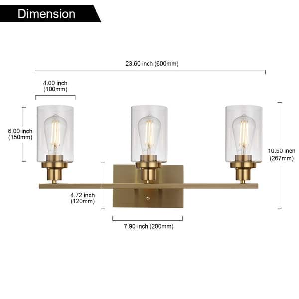 dimension image slide 1 of 3, Modern Bathroom Lights Fixture 3-Lights Vanity Lighting