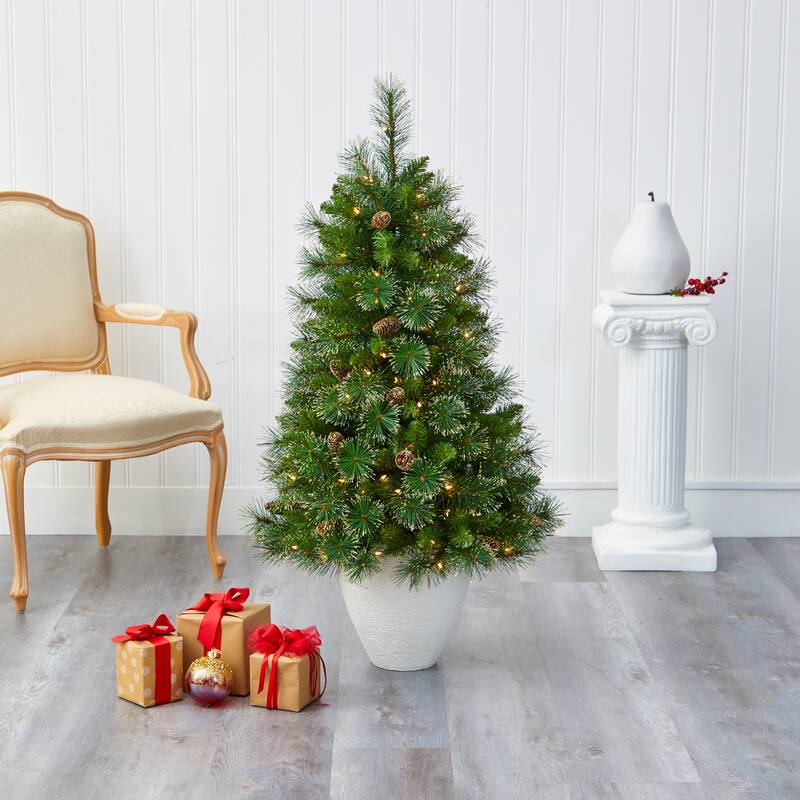 50" Artificial Christmas Tree with 100 Lightsin White Planter