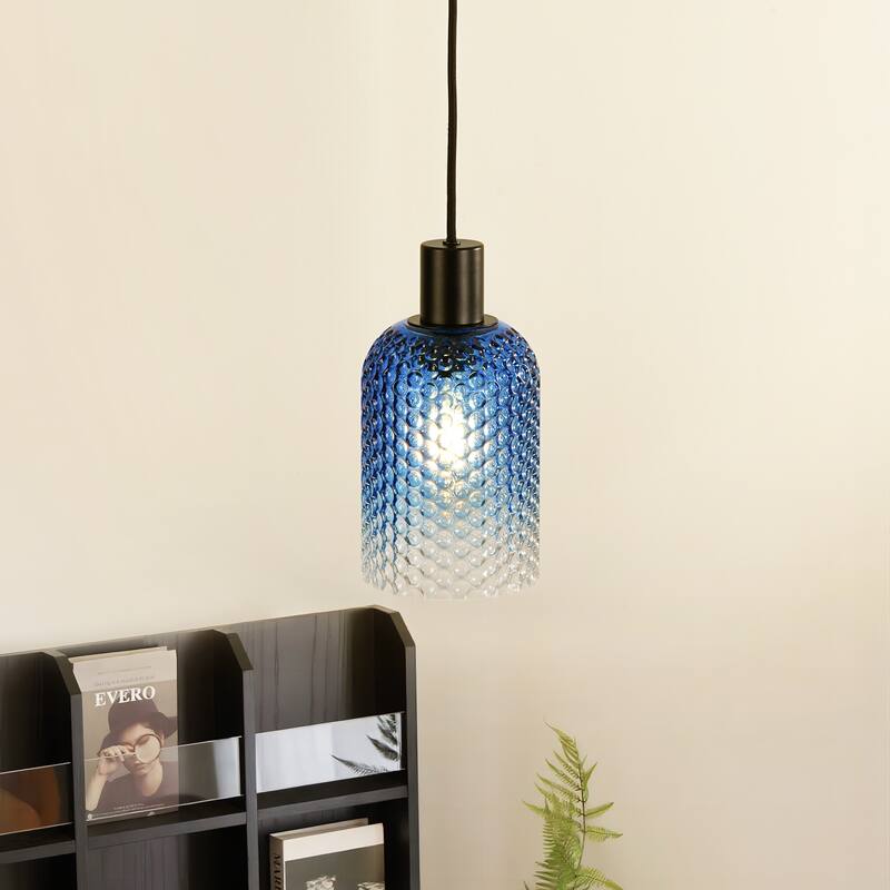 1/3-Light Modern Glam Bell-Shaped Adjustable Island Pendant Light with Clear/Blue/Amber Textured Glass