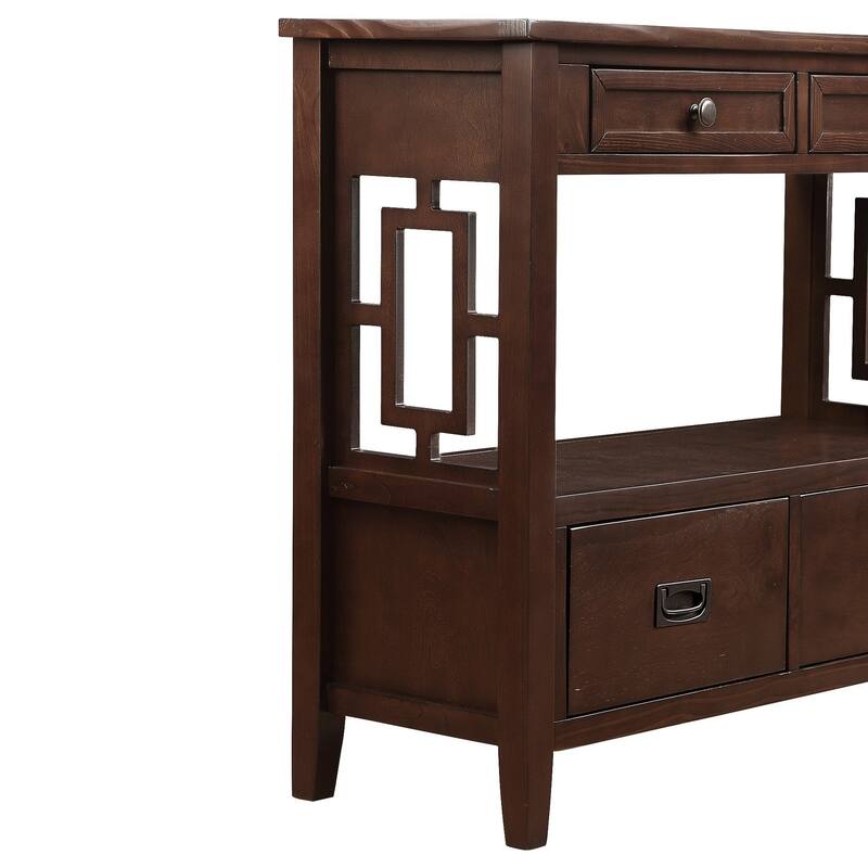Wood Console Table Entry Sofa Table with 4 Drawers & 1 Storage Shelf for Entryway Living Room Bedroom