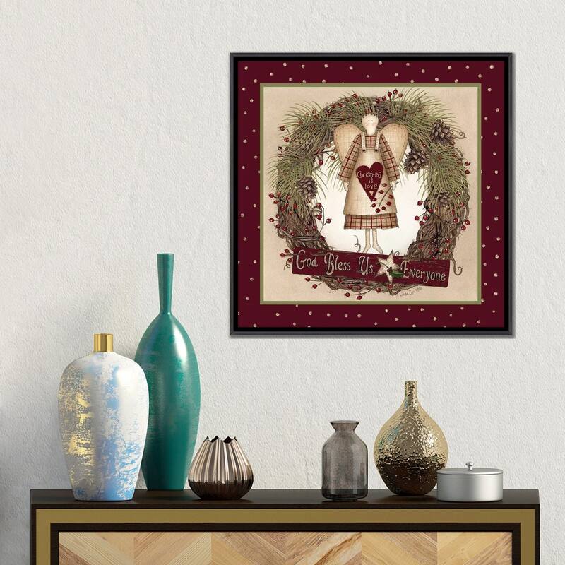 iCanvas "Folk Angel Christmas Wreath" by Lori Deiter Framed