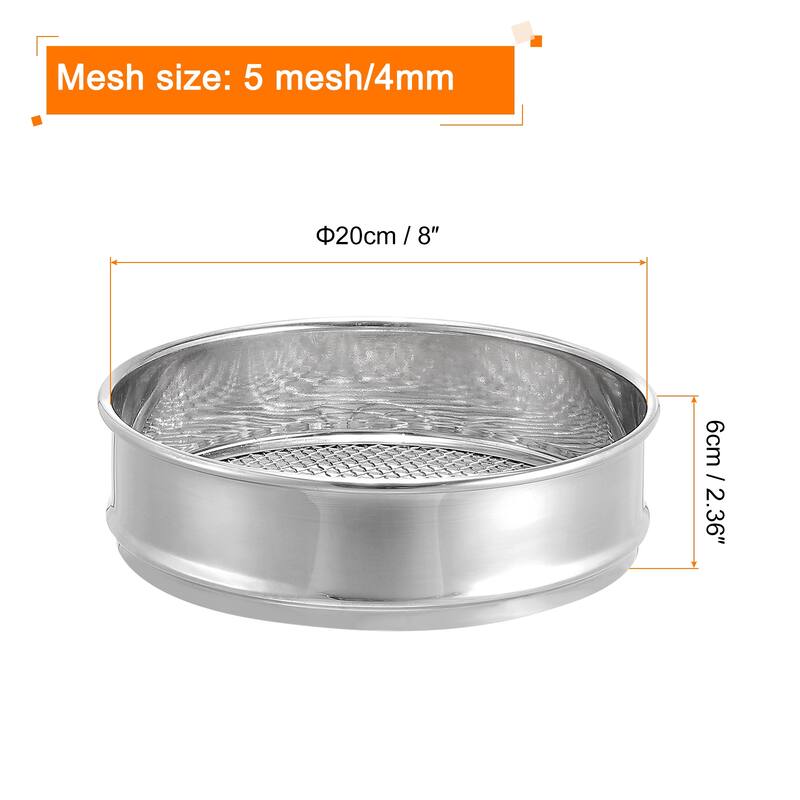 5 Mesh Lab Sieve, 8" Diameter Test Sieve 304 Stainless Steel Wire Cloth (4mm) - Silver - 8", 5 Mesh - Silver - 8", 5 Mesh