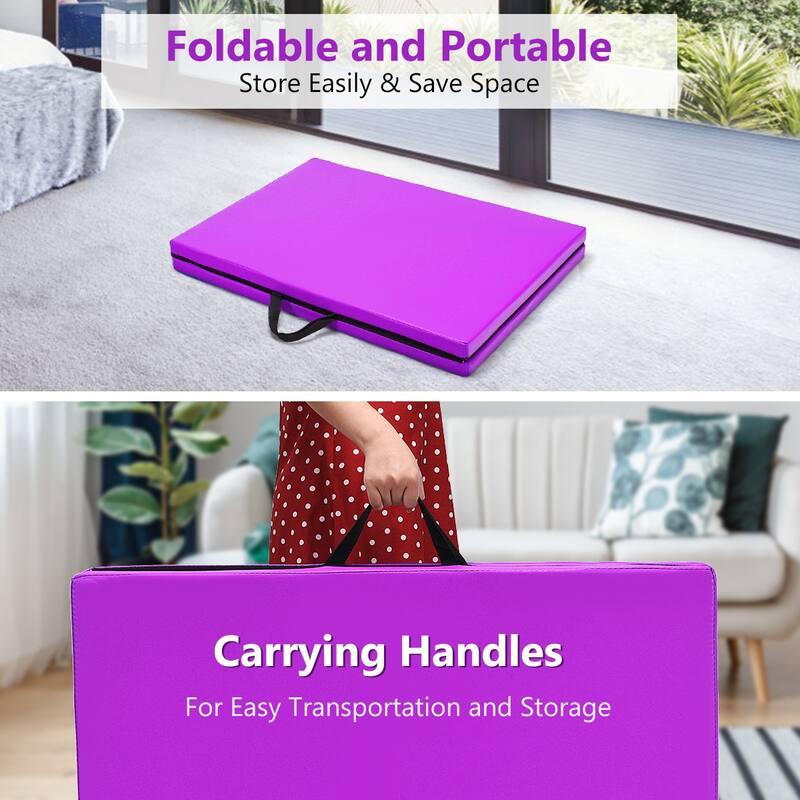 Costway 6''x 2''Gymnastics Yoga Mat Thick Two Folding Panel Gym Purple