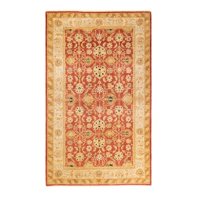 Overton Handknotted Wool Traditional Oriental Orange Area Rug - 5' x 8'