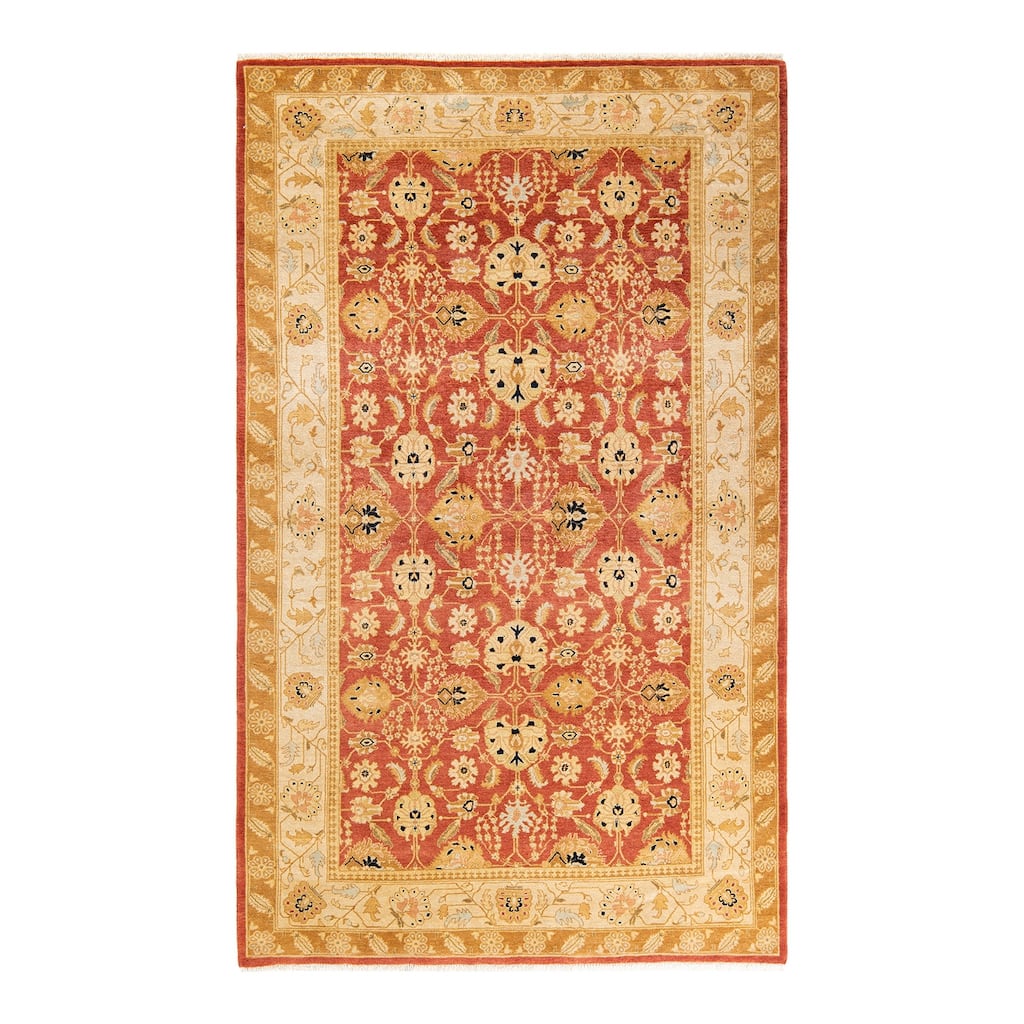 Overton Handknotted Wool Traditional Oriental Orange Area Rug - 5' x 8'