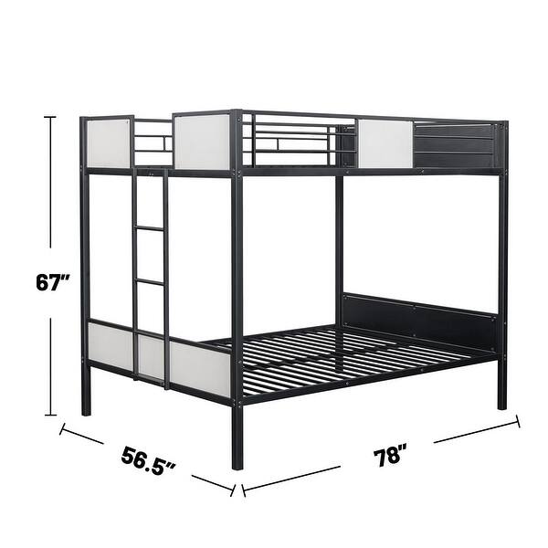 Metal Full over Full Bunk Bed with Ladder in White and Black