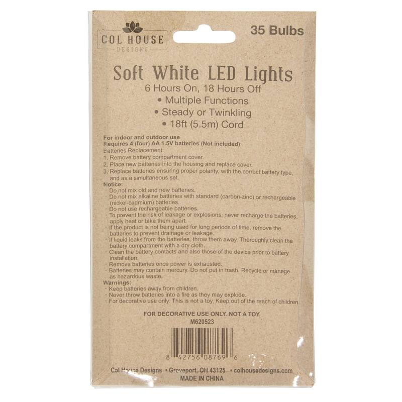 LED Battery Timer Lights Brown Cord 35 Lights