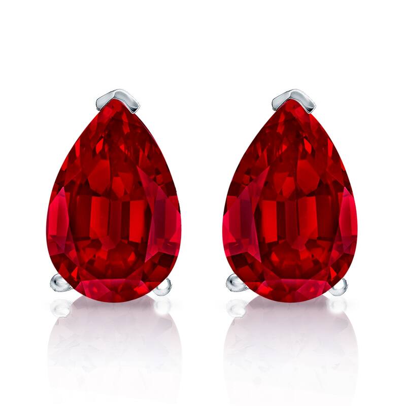 Auriya 14k Gold Lab Grown Gemstone Ruby Stud Earrings Pear 0.25 to 5.00 ct. tw. V-End Prong Push-Back