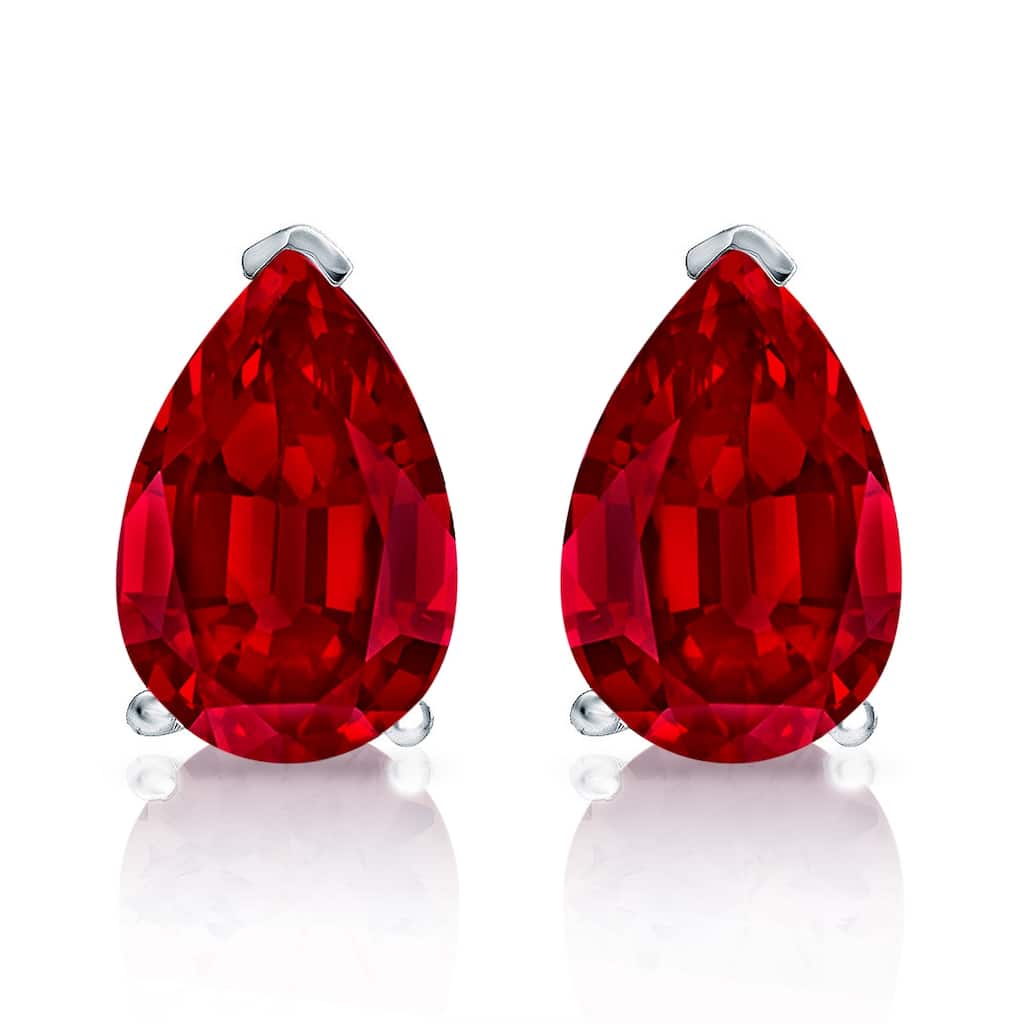 Auriya 14k Gold Lab Grown Gemstone Ruby Stud Earrings Pear 0.25 to 5.00 ct. tw. V-End Prong Screw-Back