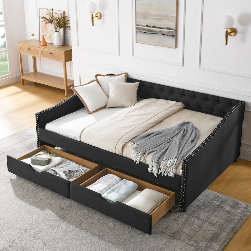 Full Size Daybed with Drawers Upholstered Tufted Sofa Bed