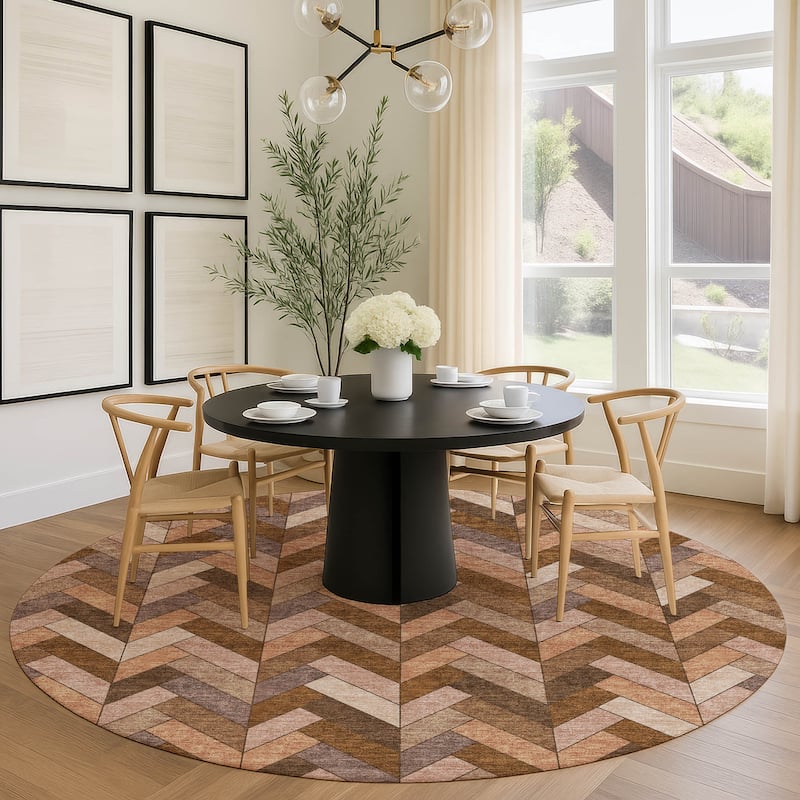 Machine Washable Indoor/ Outdoor Modern Chevron Chantille Rug