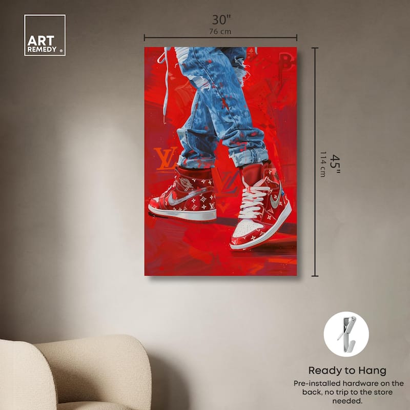 Bold Red Glam Sneakers Canvas by Art Remedy, Gallery Wrapped