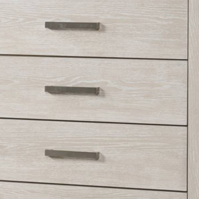 Kexa Tall Dresser Chest, 5 Drawers, Light Gray Solid Wood, Nickel Metal