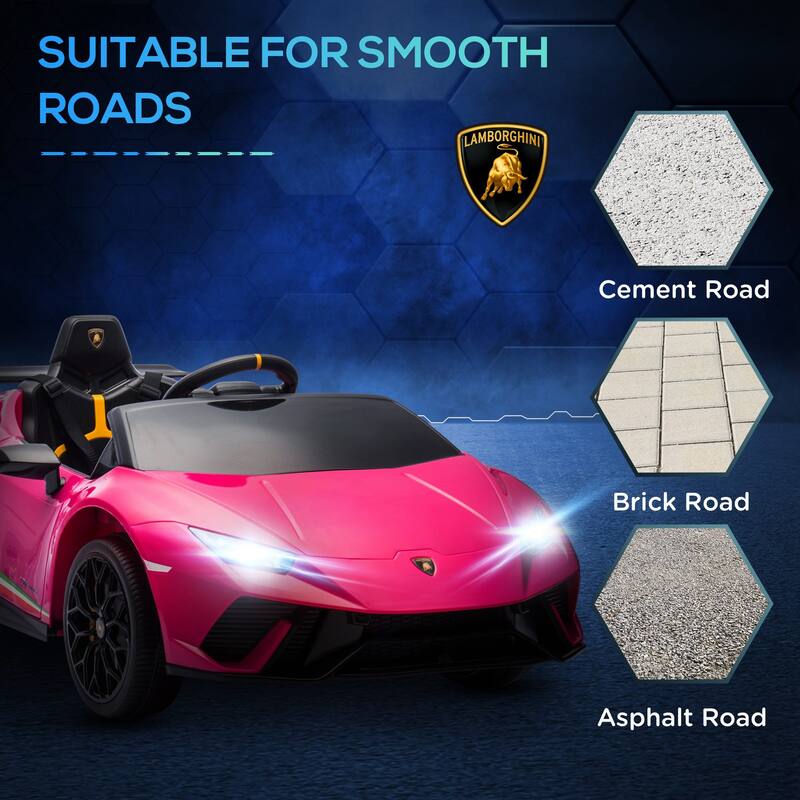 Qaba 12V Lamborghini Huracan Licensed Kids Electric Car with Remote Control, Spring Suspension, Transport Wheel, LED Lights