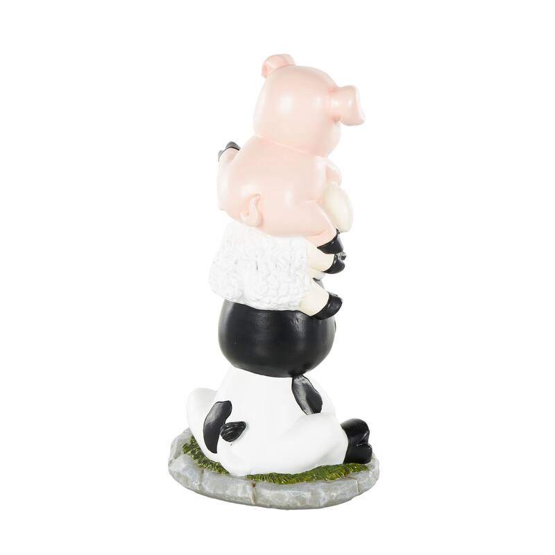 Multi Colored Polystone Stacked Farm Animals Decorative Sculpture with Gray and Green Accents