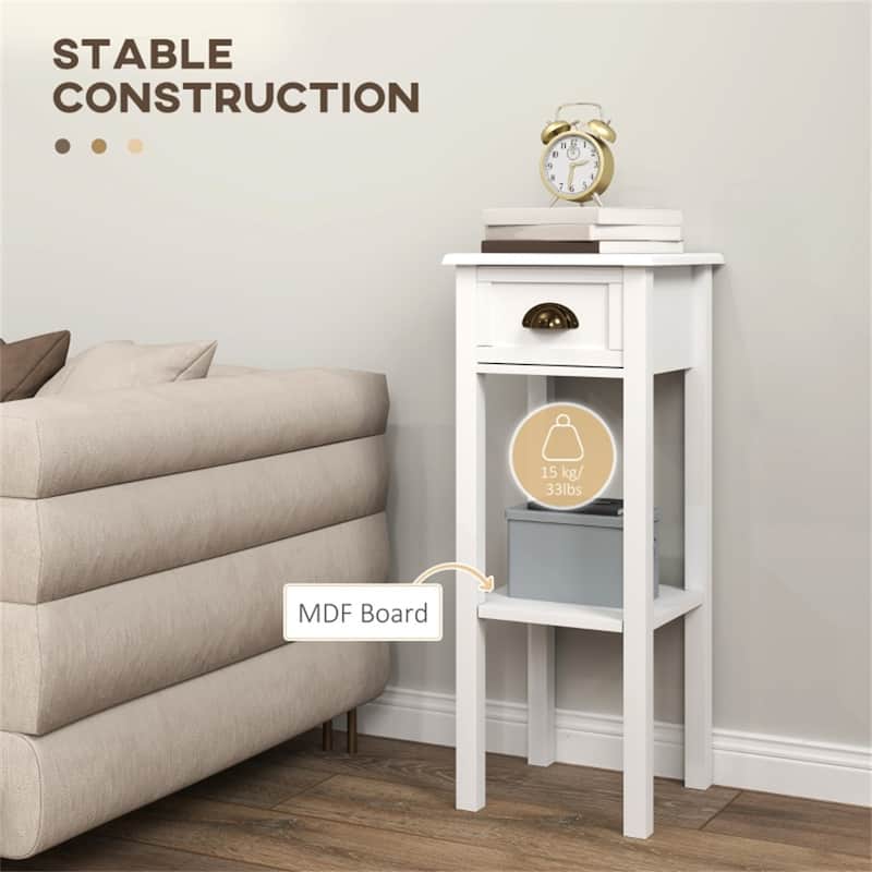 Lightweight and Stylish Bedroom Side Table with Storage Drawer and Bottom Shelf Ideal for Small Spaces